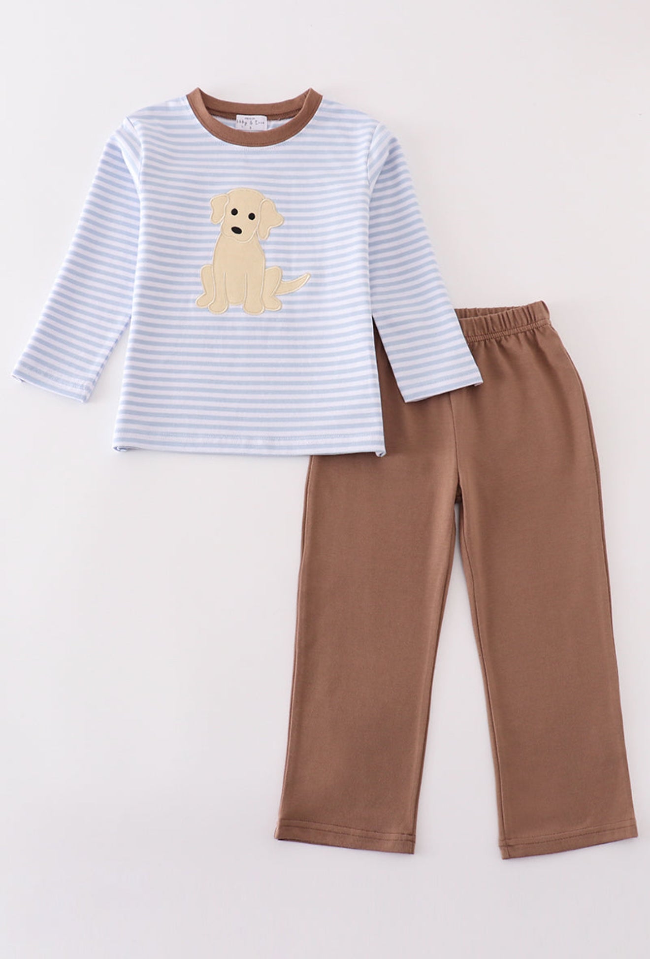 Premium brown stripe puppy applique boy set