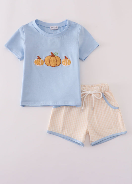 Blue pumpkin french knot shorts set