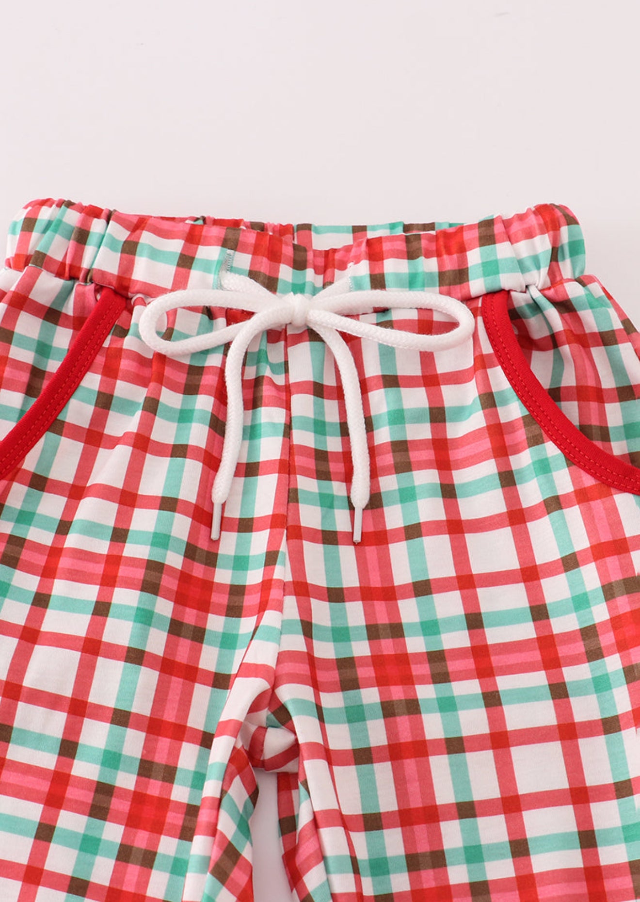 Red santa claus embroidery plaid pants set