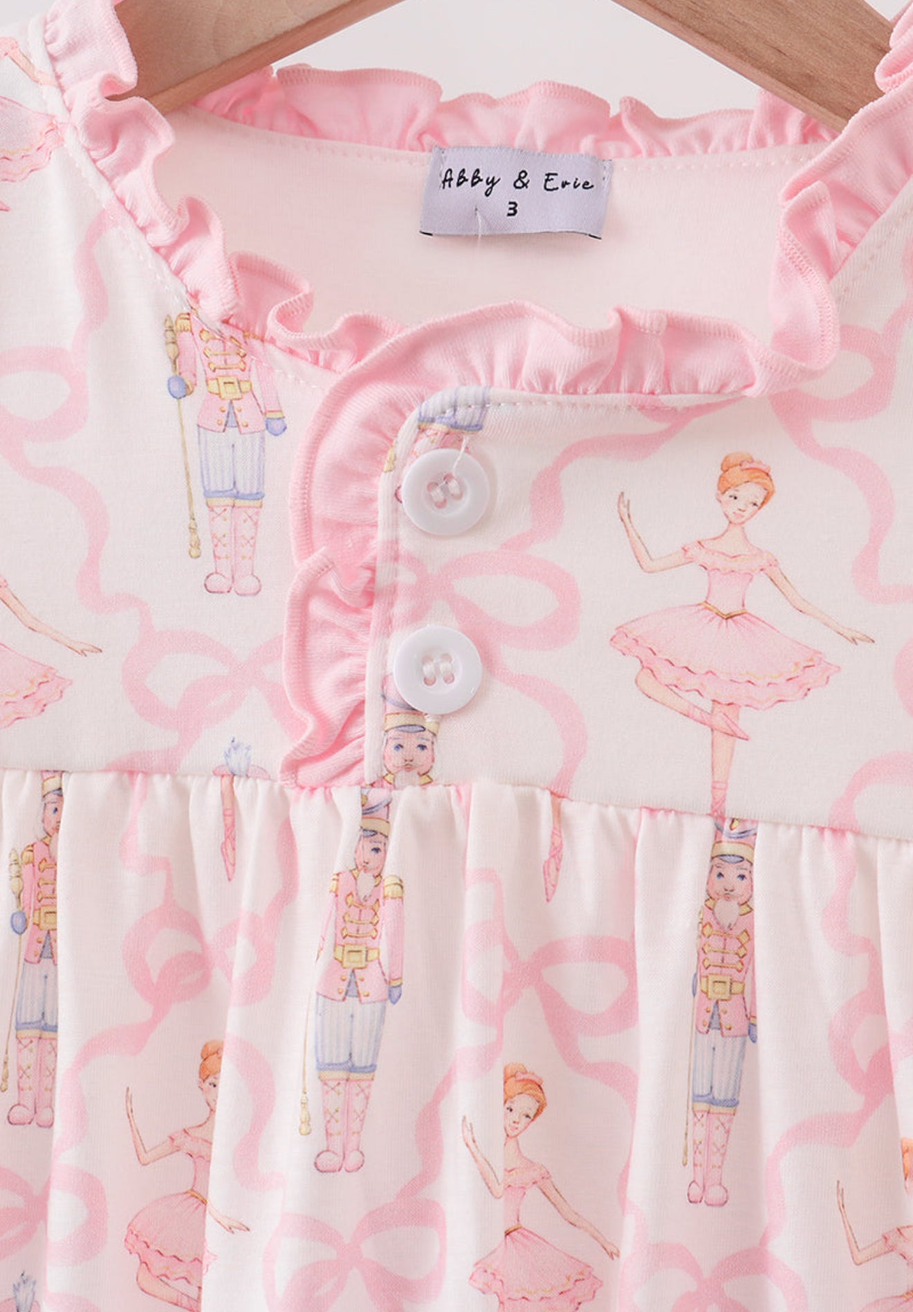 Pink nutcracker print ruffle gown