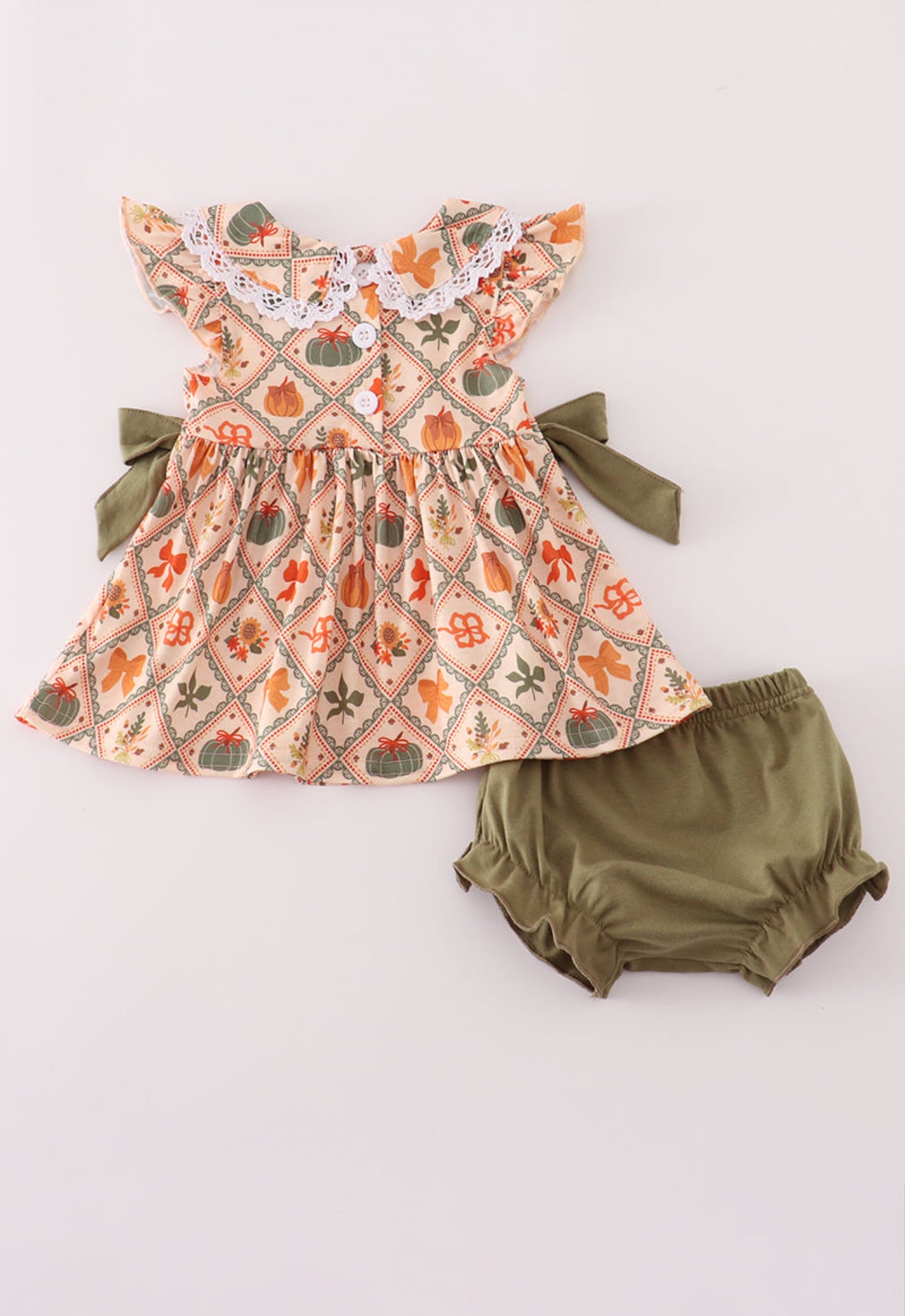 Green pumpkin bow print bloomer set