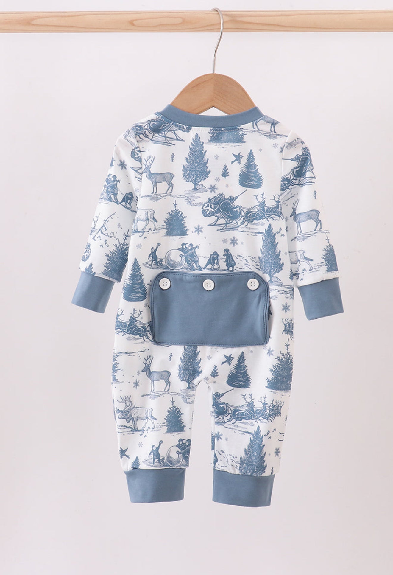 Blue Christmas reindeer tree romper