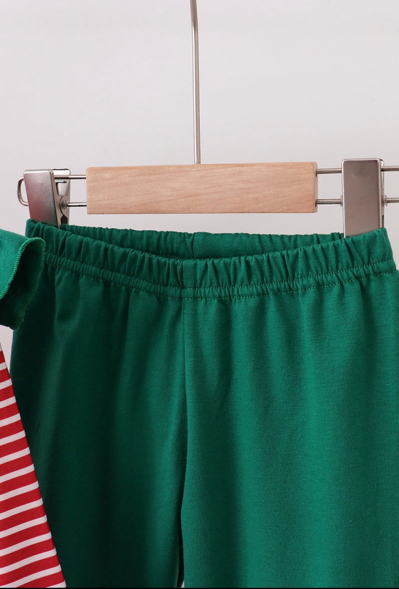 Red stripe santa milk biscuit french knot ruffle pants set