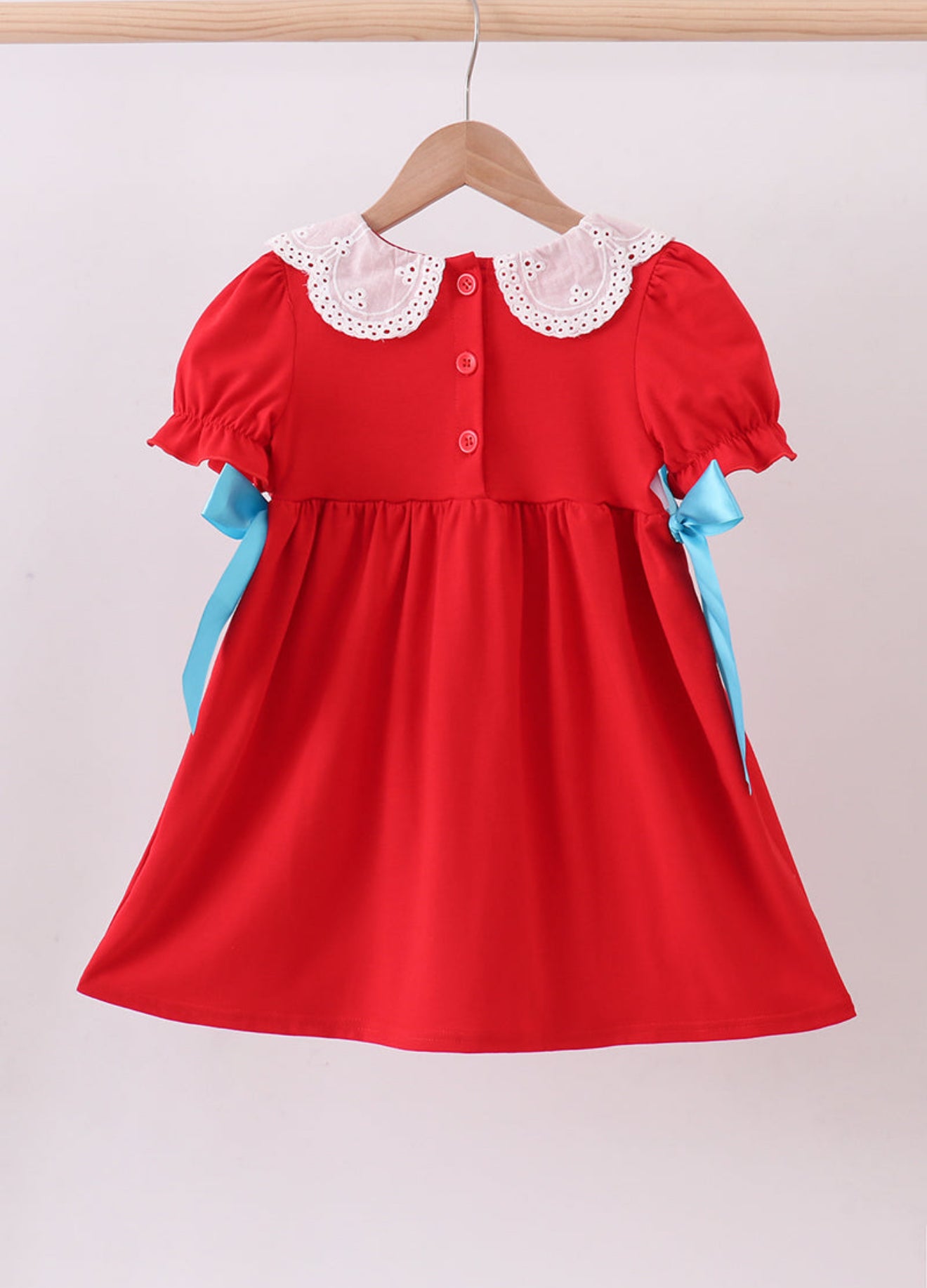 Red character embroidery bow dress