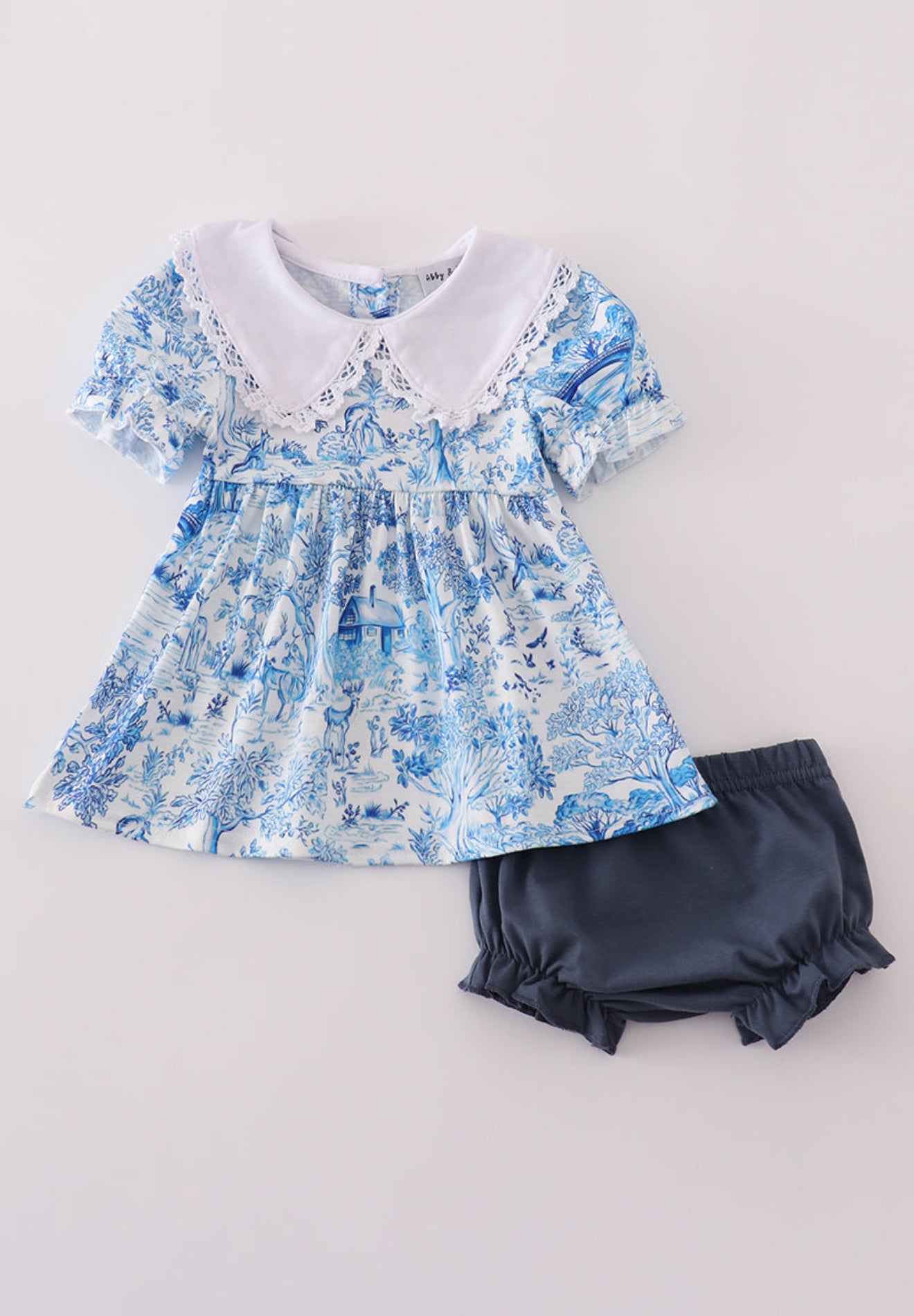 Blue willow toile print bloomer set