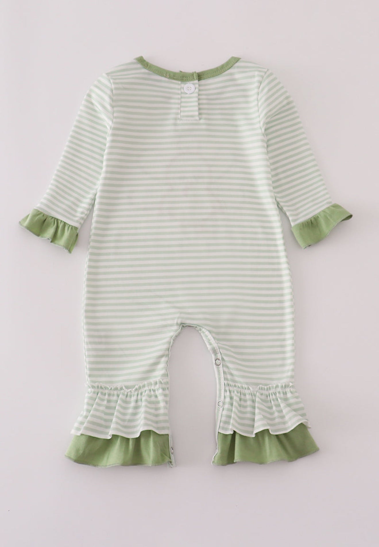 Sage turkey applique stripe ruffle romper
