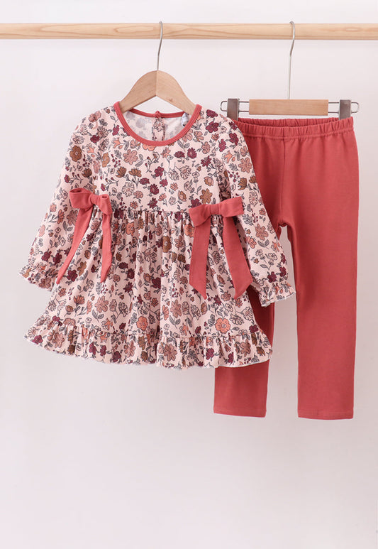 Autumn bloom corduroy ruffle pants set