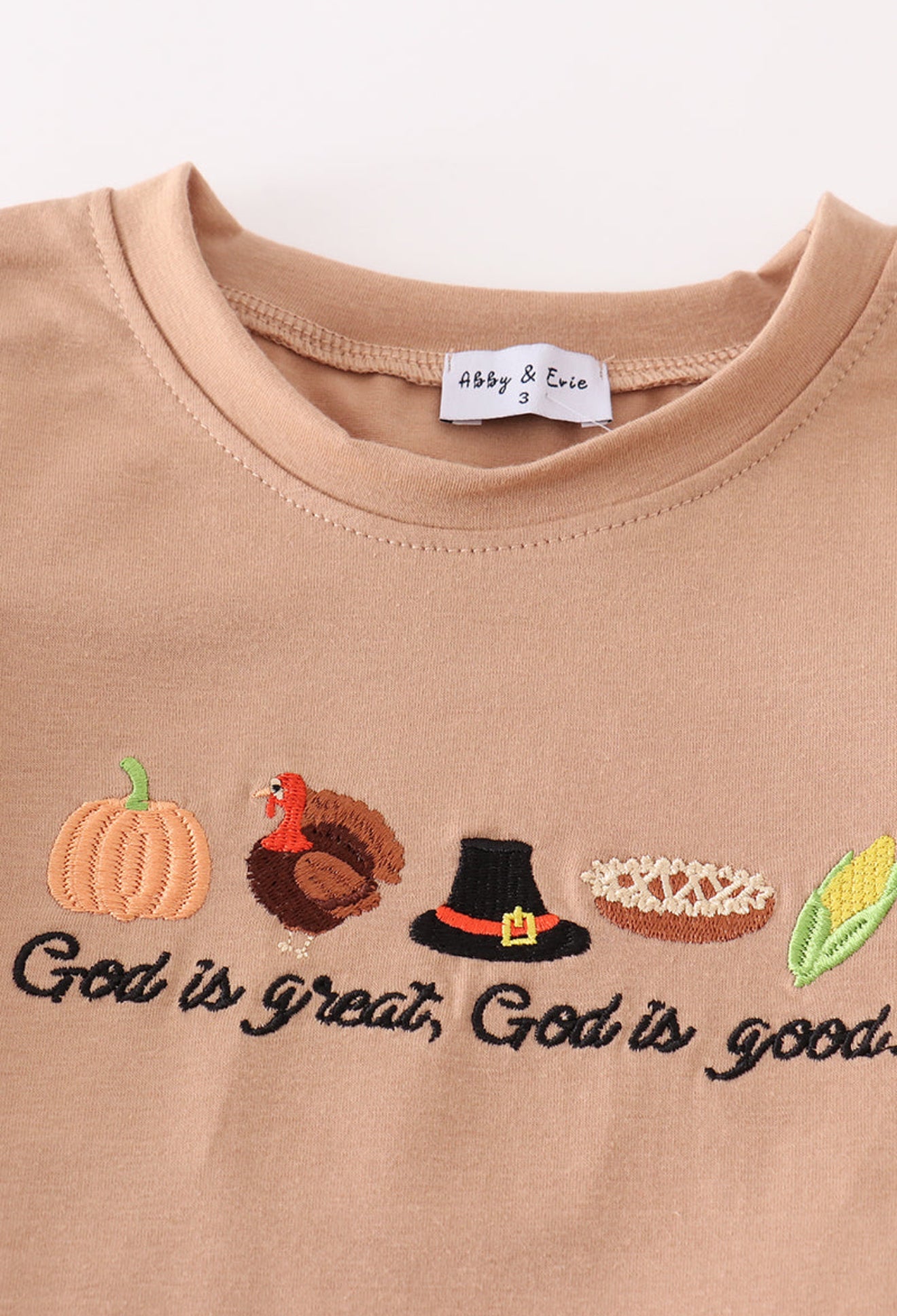 Khaki thanksgiving turkey embroidery boy set