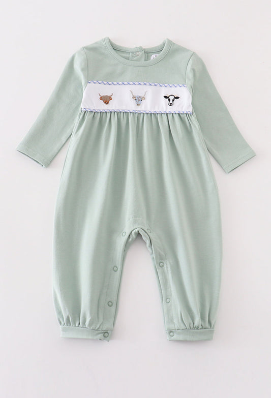 Premium Green cow applique boy romper