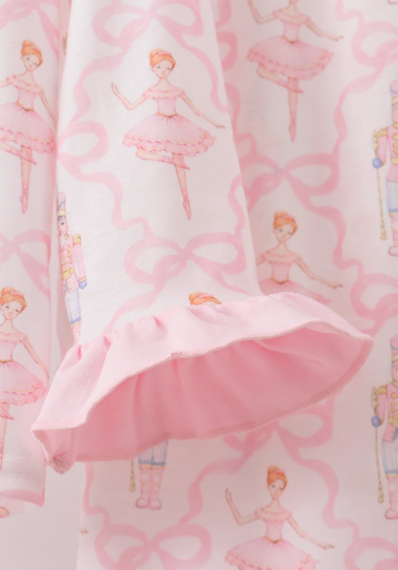 Pink nutcracker print ruffle pajamas set