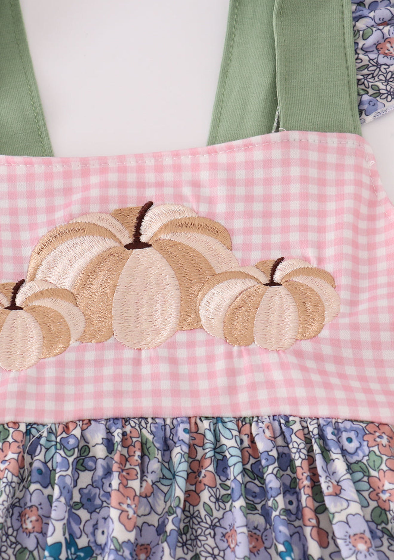 Blue floral pumpkin embroidery ruffle pants set