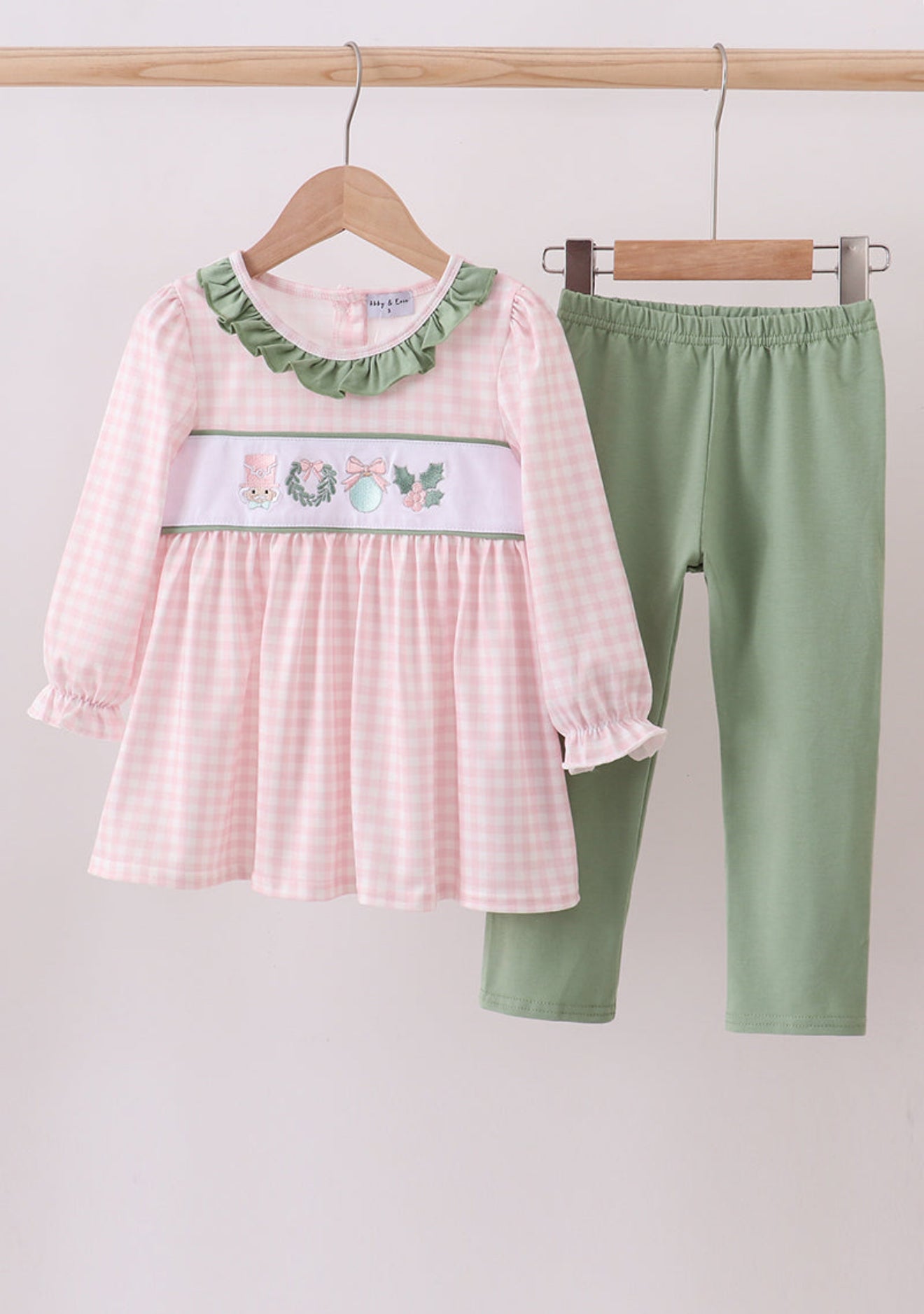 Pink nutcracker embroidery gingham set