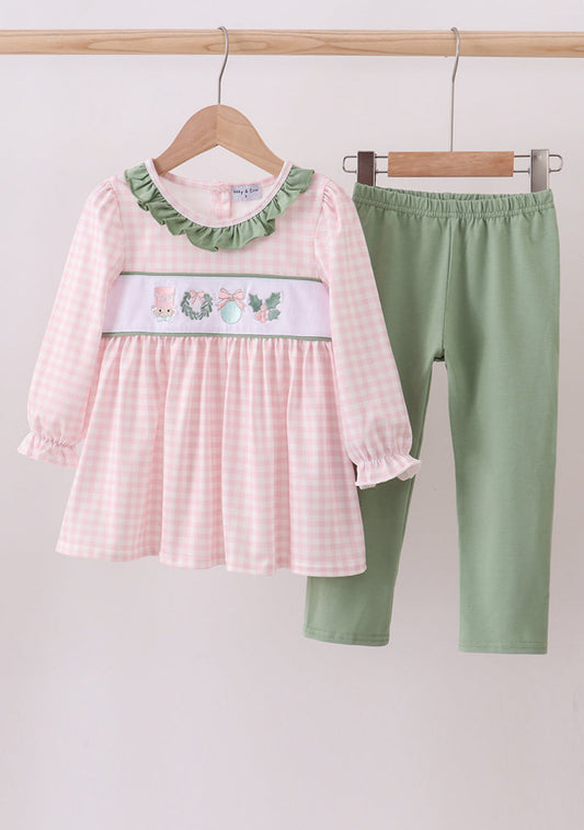 Pink nutcracker embroidery gingham set