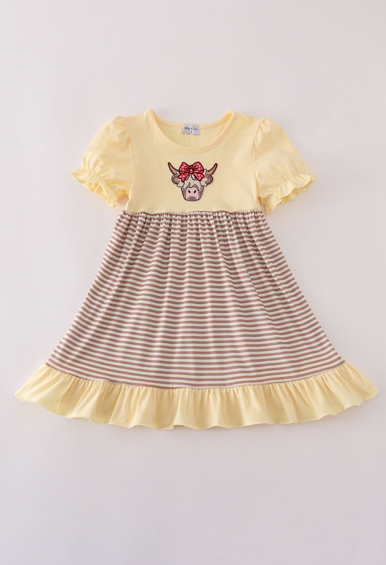 Highland cow applique ruffle dress