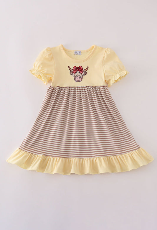 Highland cow applique ruffle dress
