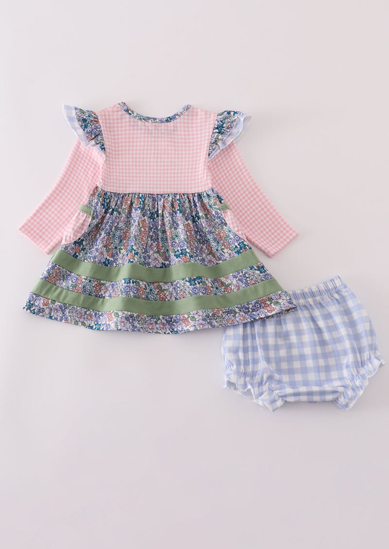Blue floral pumpkin embroidery ruffle bloomer set