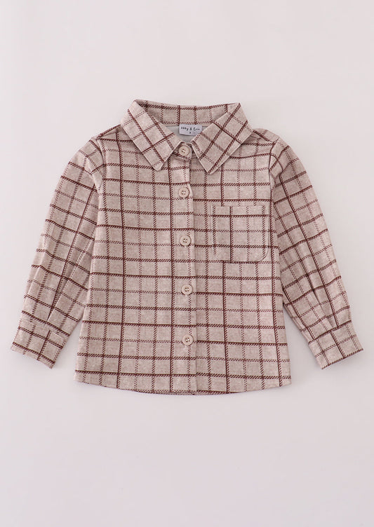 Brown plaid button down shirt