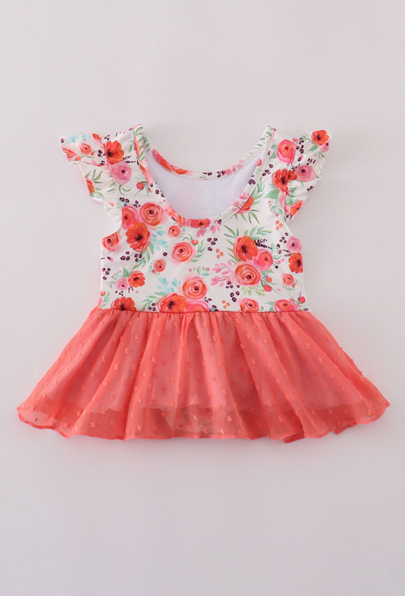 Coral floral print swiss dot leotard