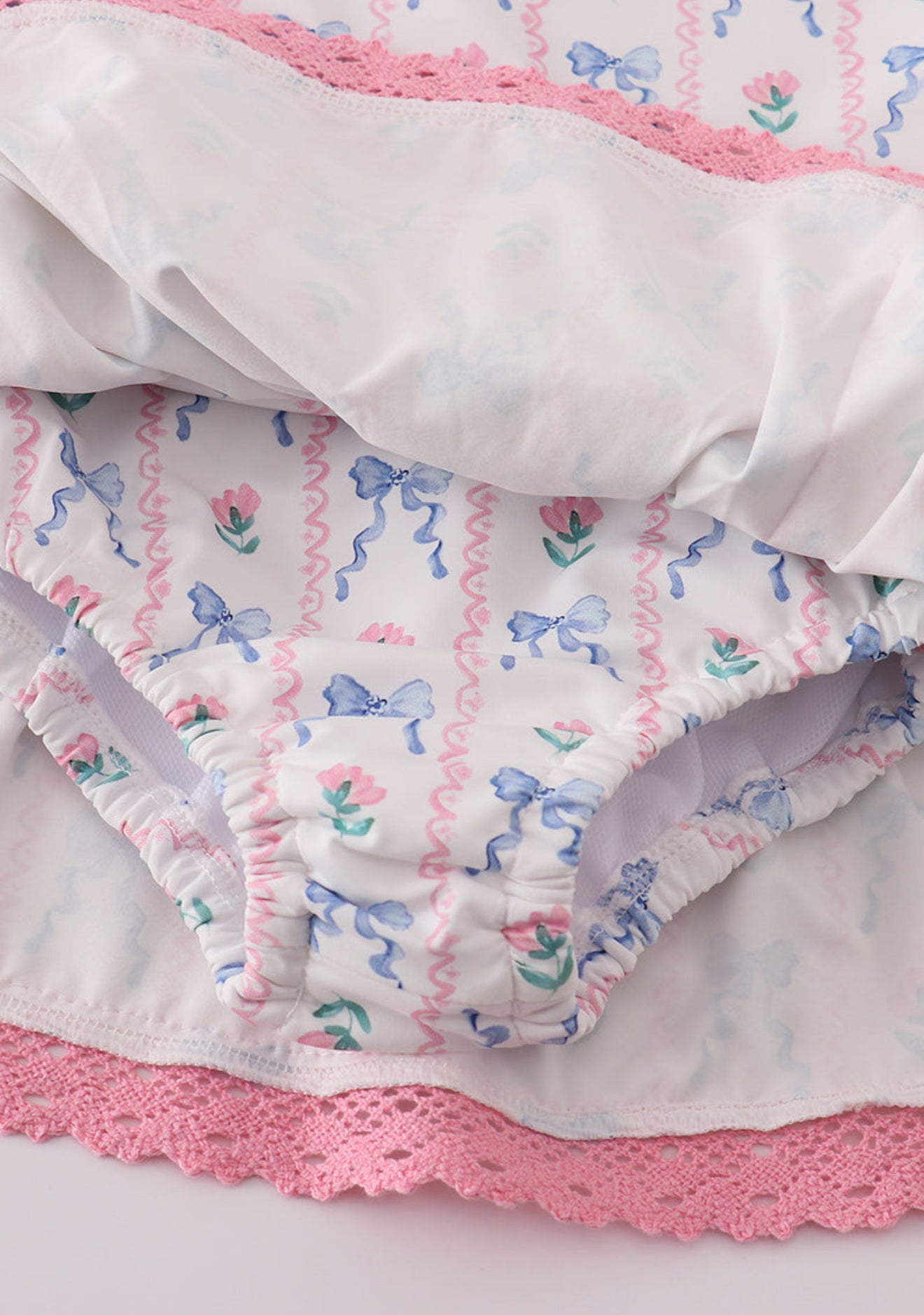 Bow floral lace ruffle leotard