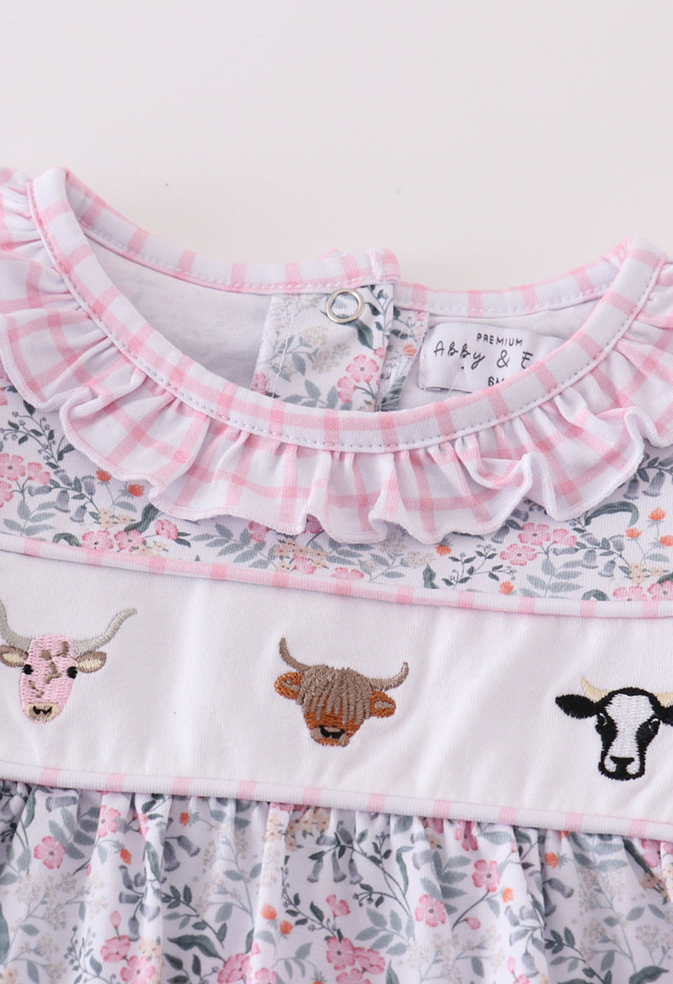 Premium Floral print cow embroidery girl romper