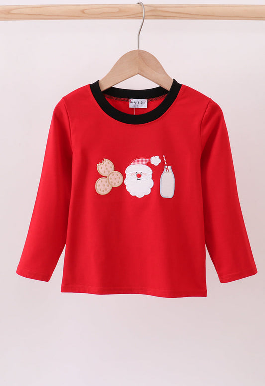 Red santa claus biscuit milk applique top