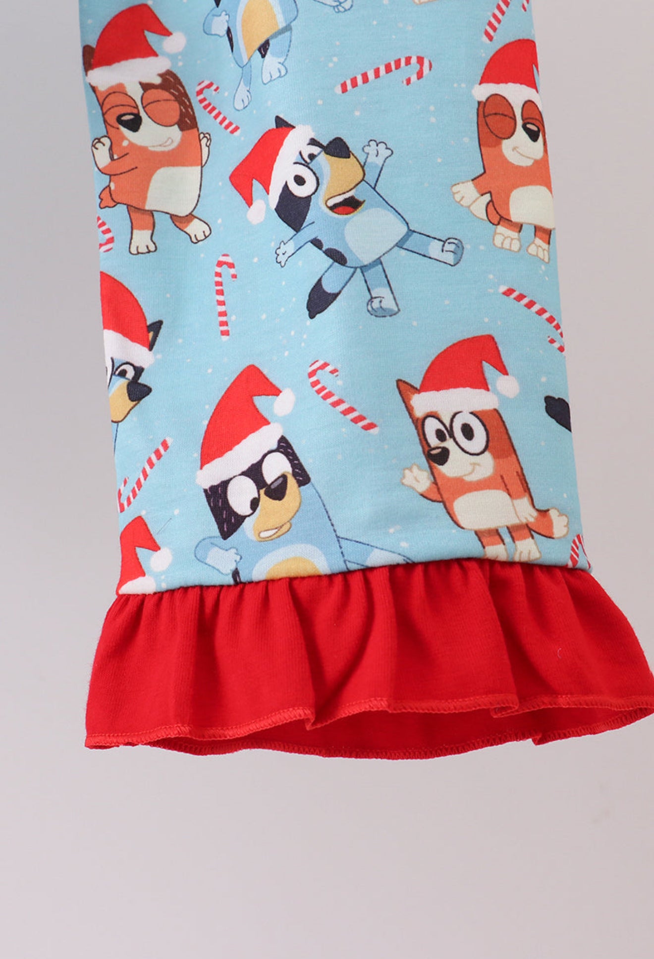 Blue Christmas character print ruffle pajamas set