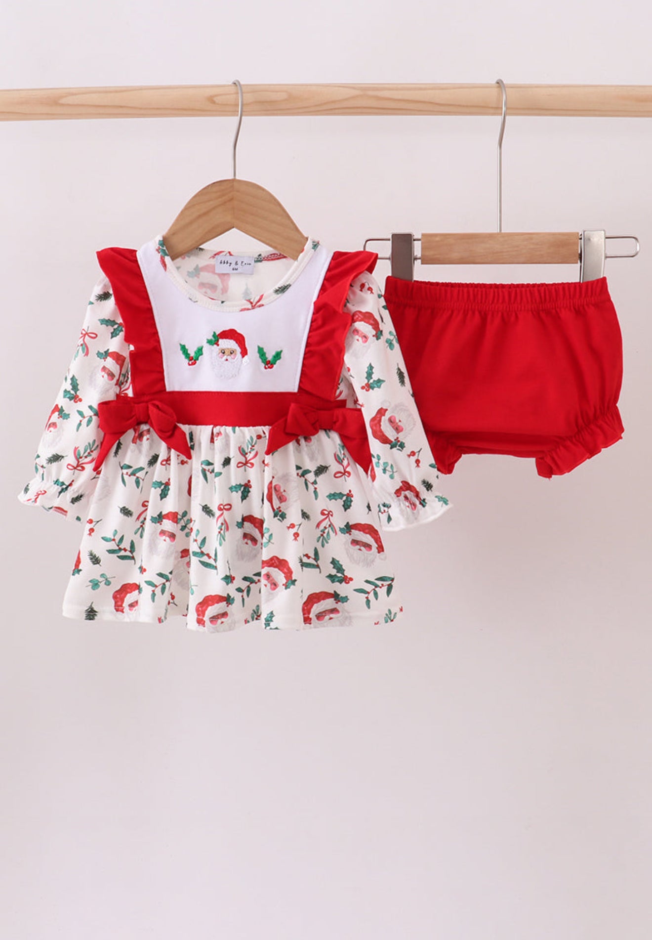 Red santa claus embroidery ruffle bloomer set