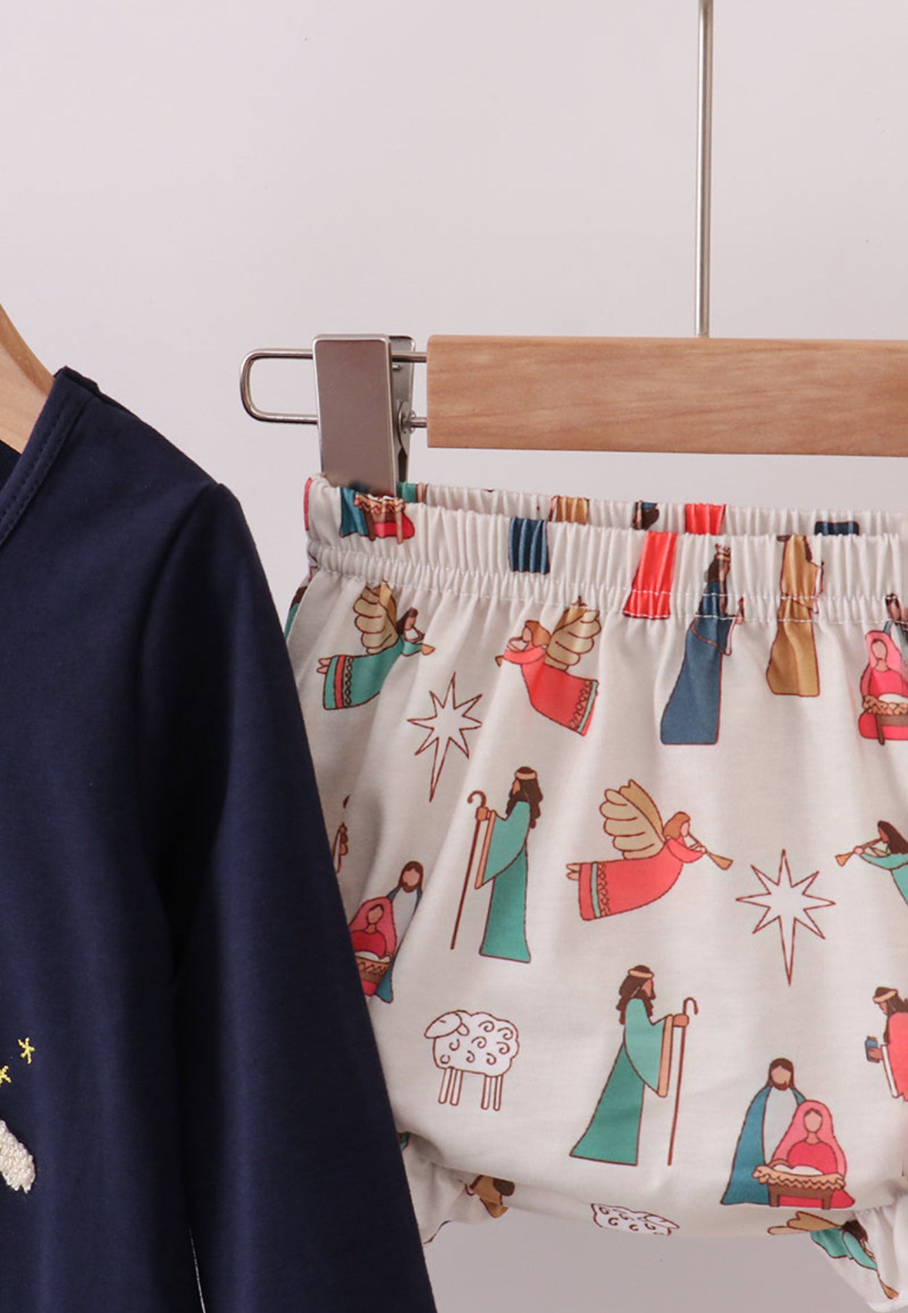 Navy nativity french knot bloomer set