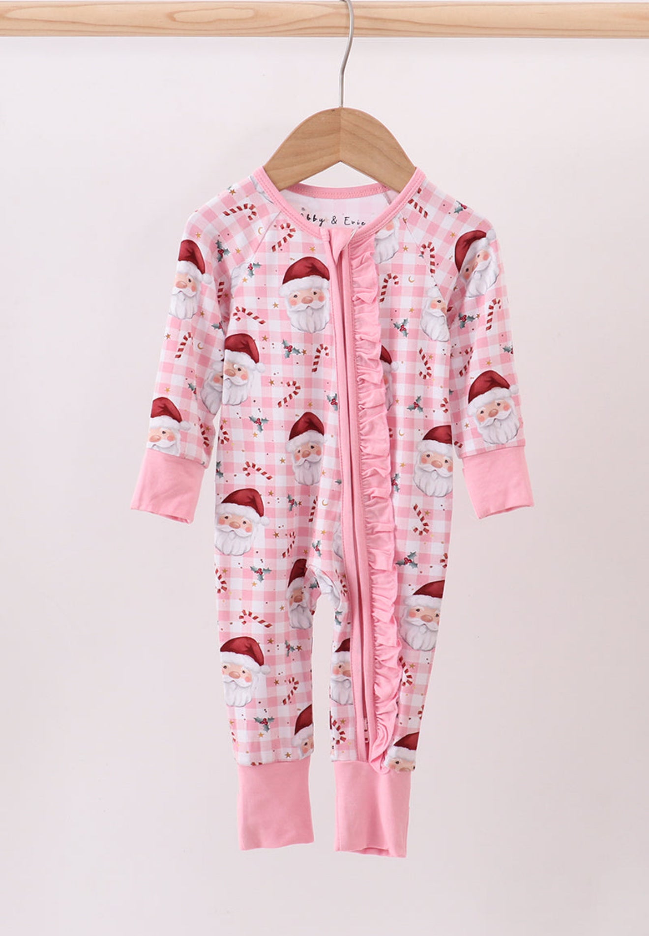 Pink santa claus bamboo pajamas zipper romper