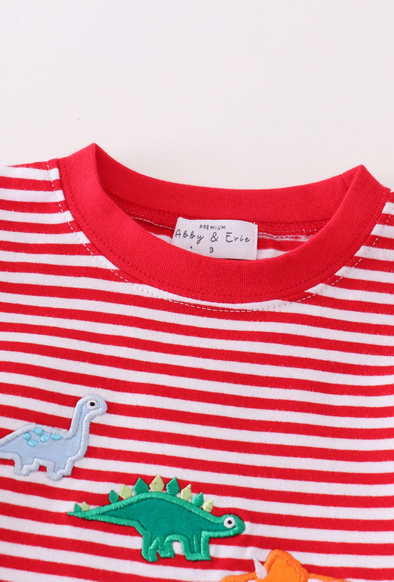 Premium red stripe dinosaur applique boy set