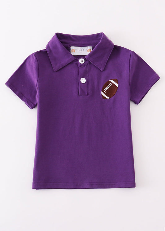 Purple football embroidery button down shirt