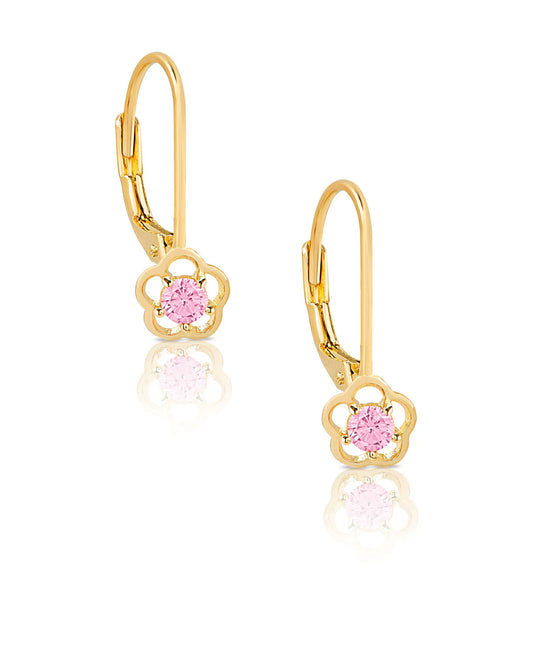 Flower CZ Drop Earrings in 18K Gold over Sterling