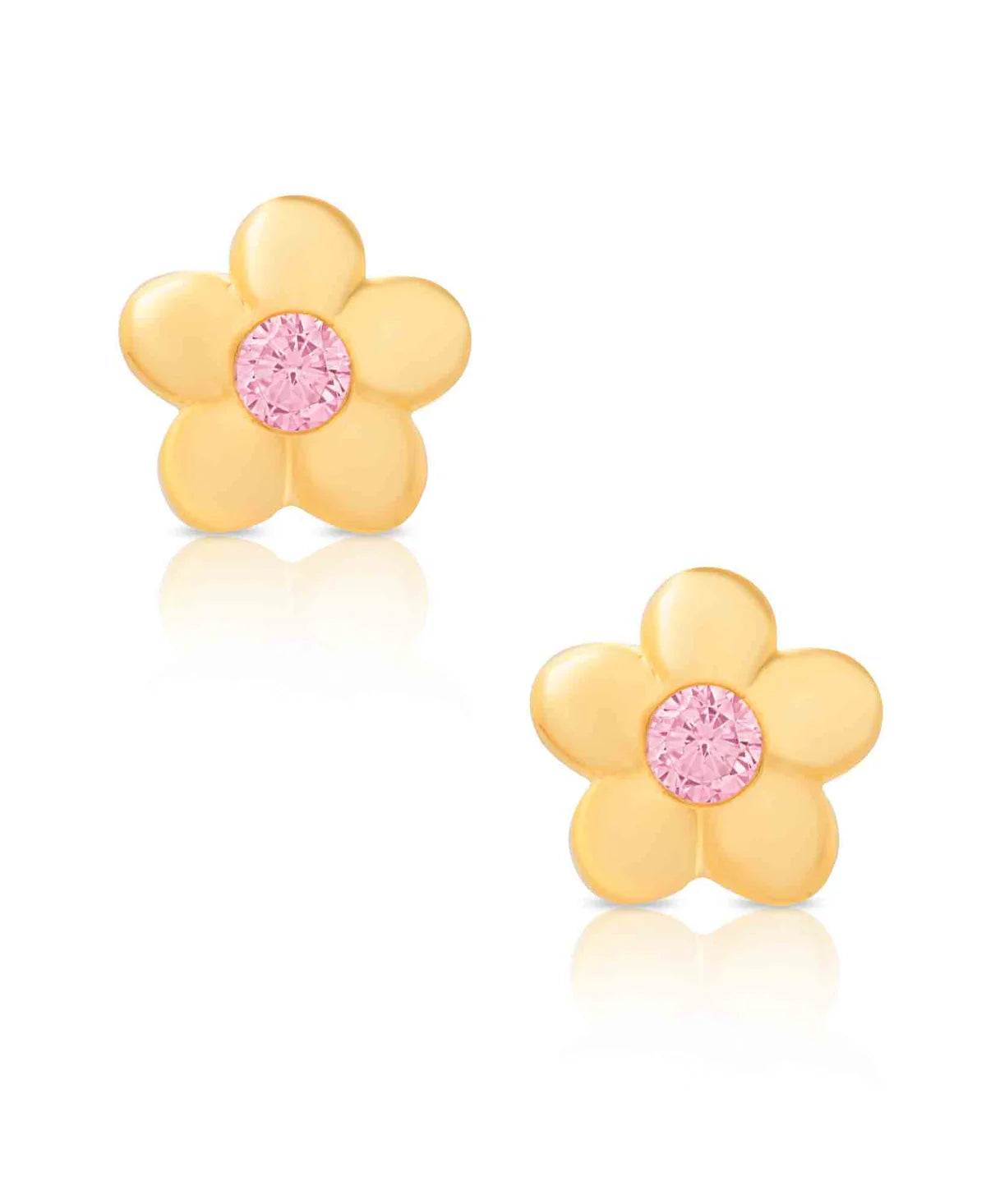 Flower CZ Stud Earrings in 18K Gold over Sterling
