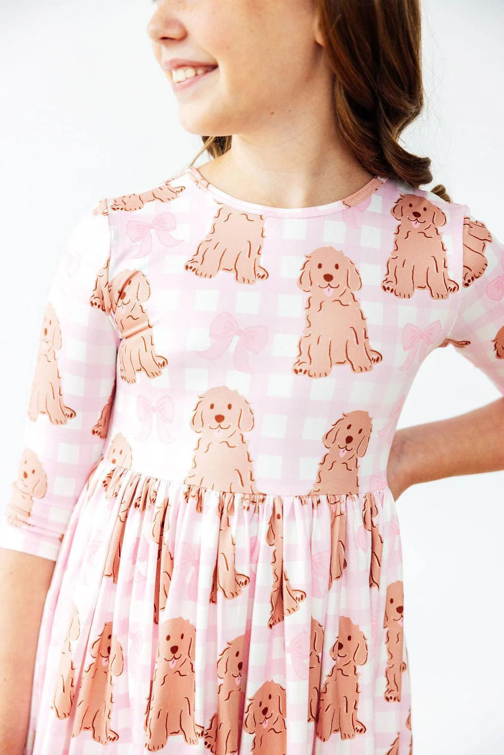 Goldendoodle 3/4 Sleeve Pocket Twirl Dress