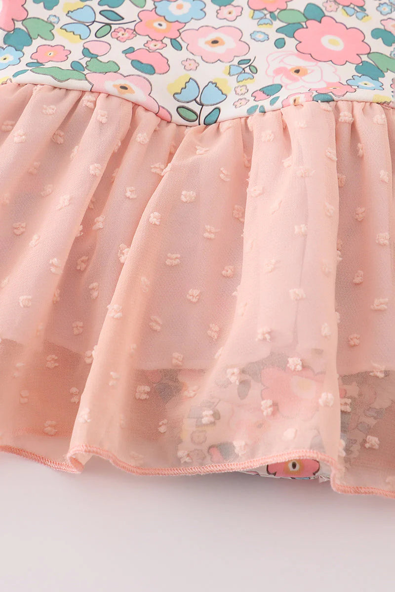 Pink floral print swiss dot leotard