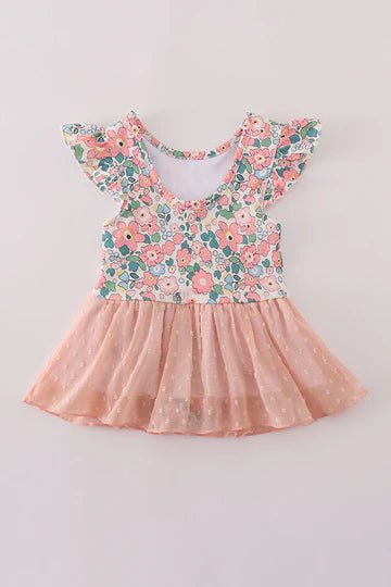 Pink floral print swiss dot leotard