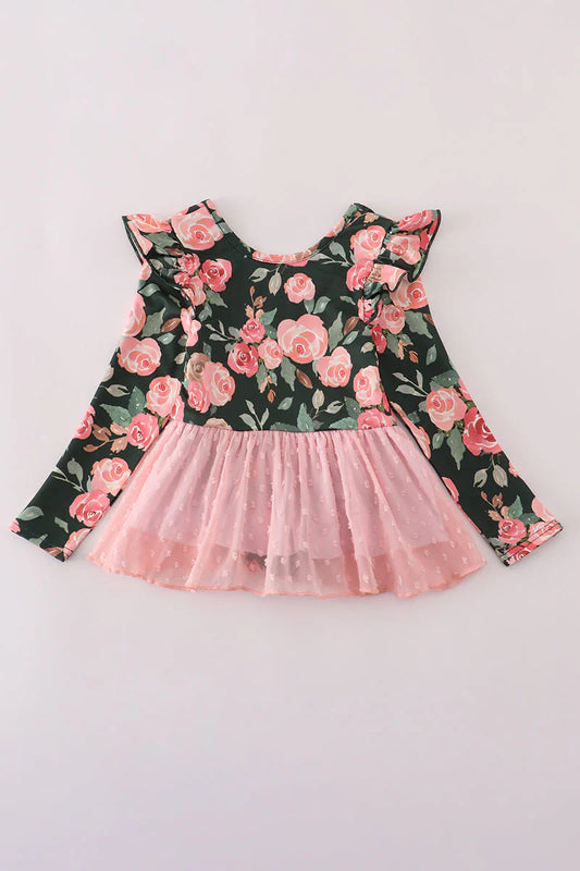 Pink floral swiss dot leotard