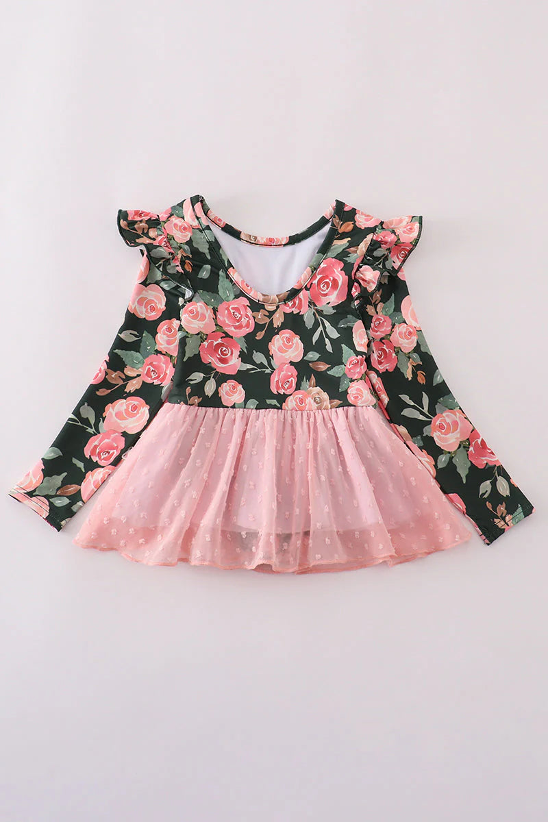 Pink floral swiss dot leotard