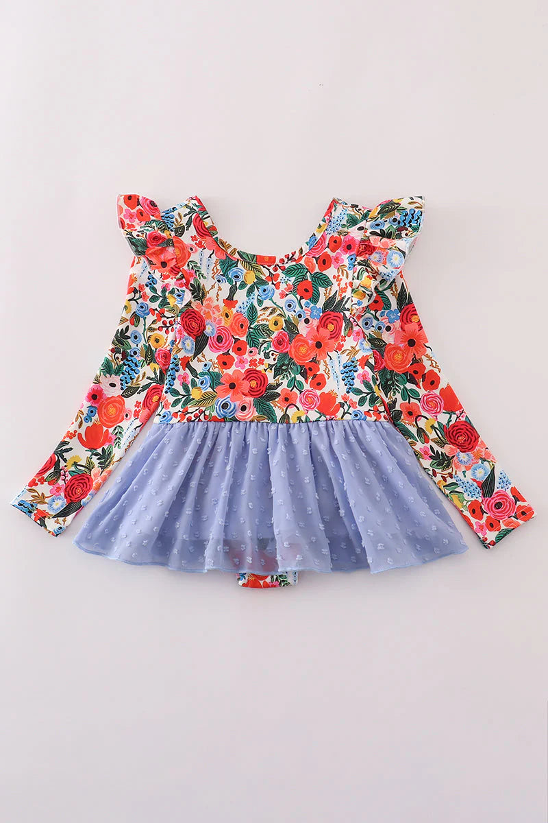 Blue floral swiss dot leotard