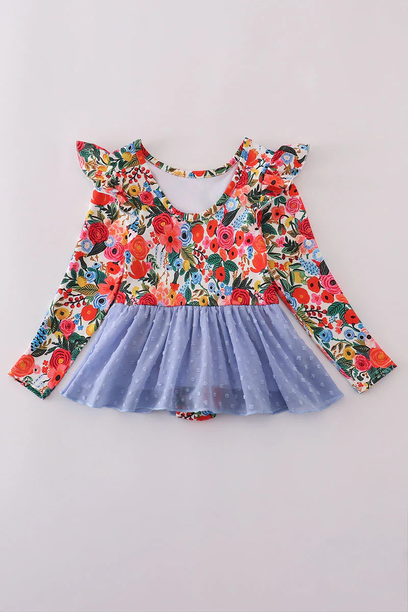 Blue floral swiss dot leotard