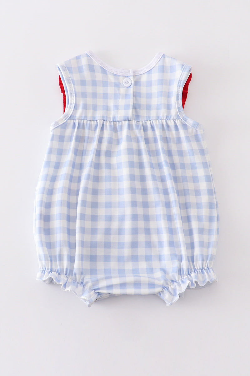 Blue Plaid Baseball Embroidery Girl Bubble