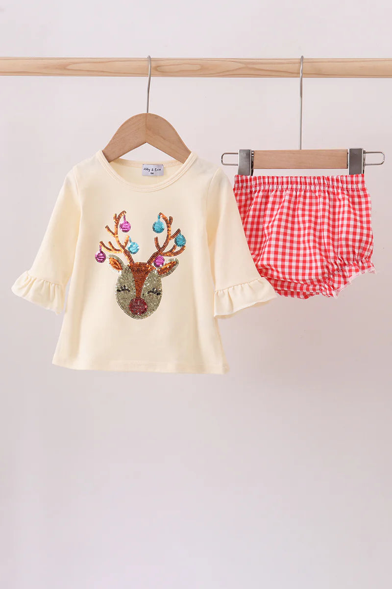 Beige reindeer sequin bloomer set