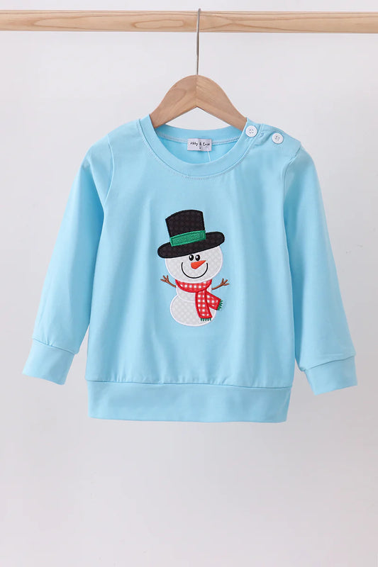 Blue snowman applique top