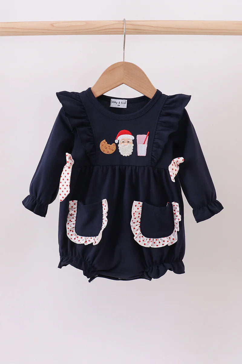 Navy christmas santa cookie milk embroidery ruffle bubble