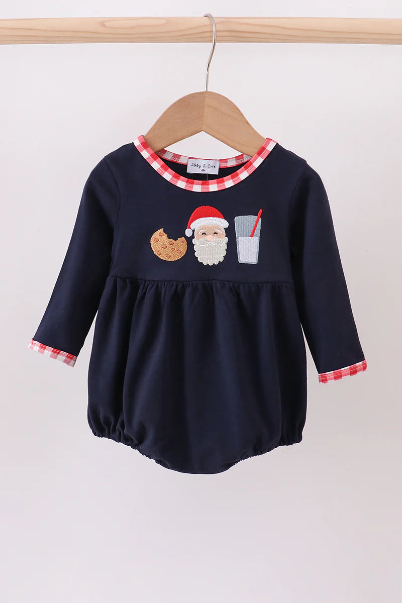 Navy Christmas santa cookie milk embroidery bubble
