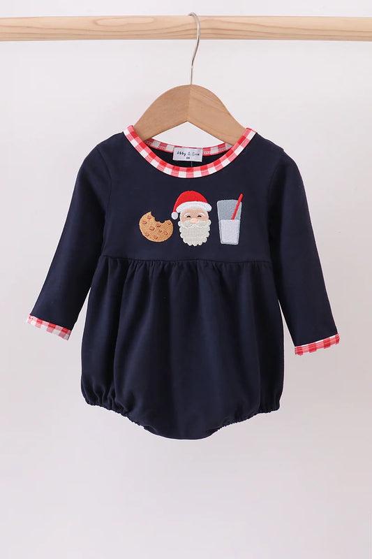 Navy Christmas santa cookie milk embroidery bubble