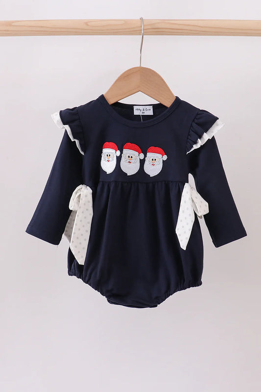 Navy christmas santa claus embroidery ruffle bubble