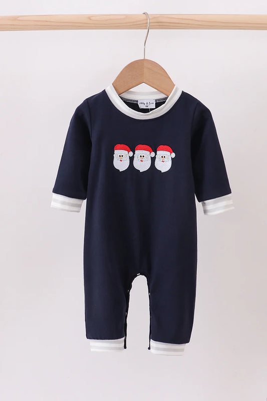 Navy christmas santa claus embroidery romper