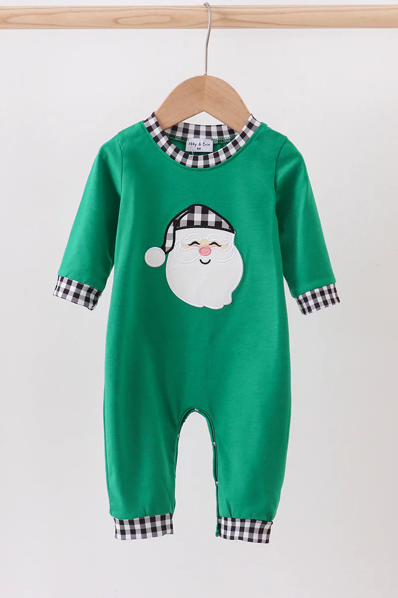 Green santa claus applique romper
