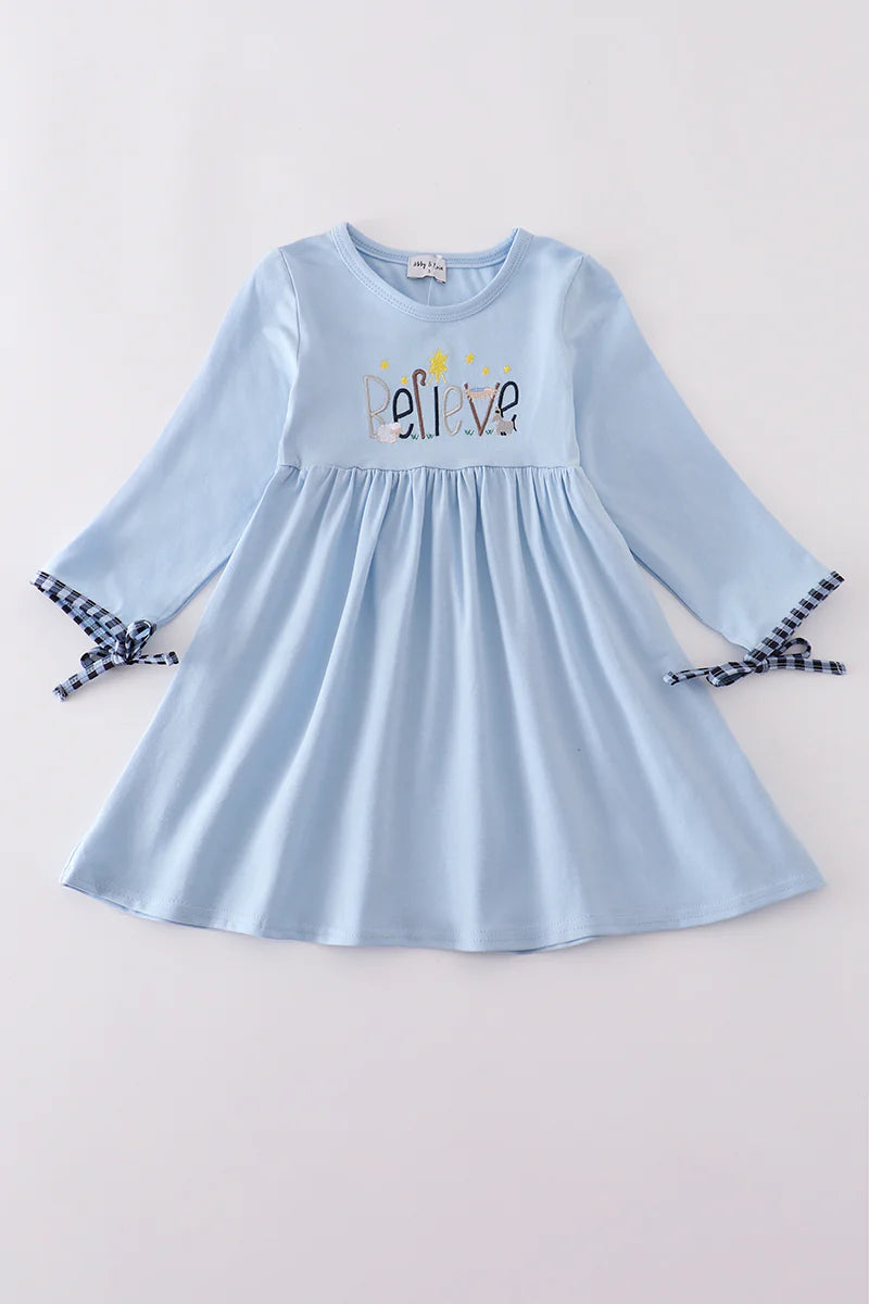 Blue believe embroidery dress